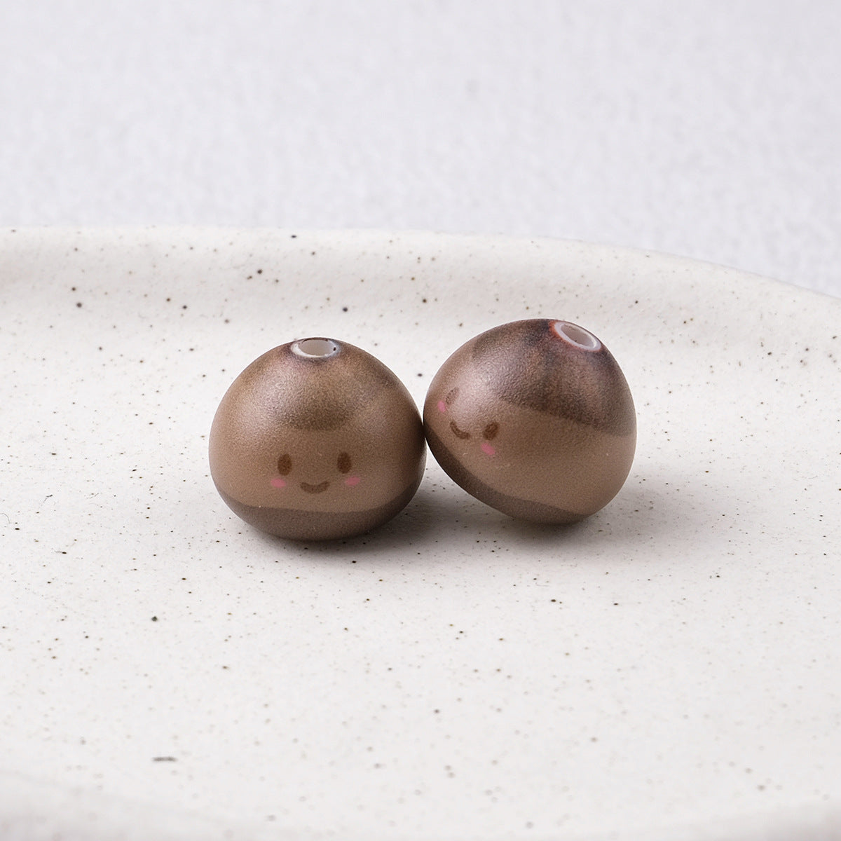 Cute Chestnut Acrylic Beads 13x16mm Painted Smile Face 20pcs 7