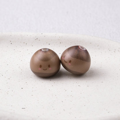 Cute Chestnut Acrylic Beads 13x16mm Painted Smile Face 20pcs 7