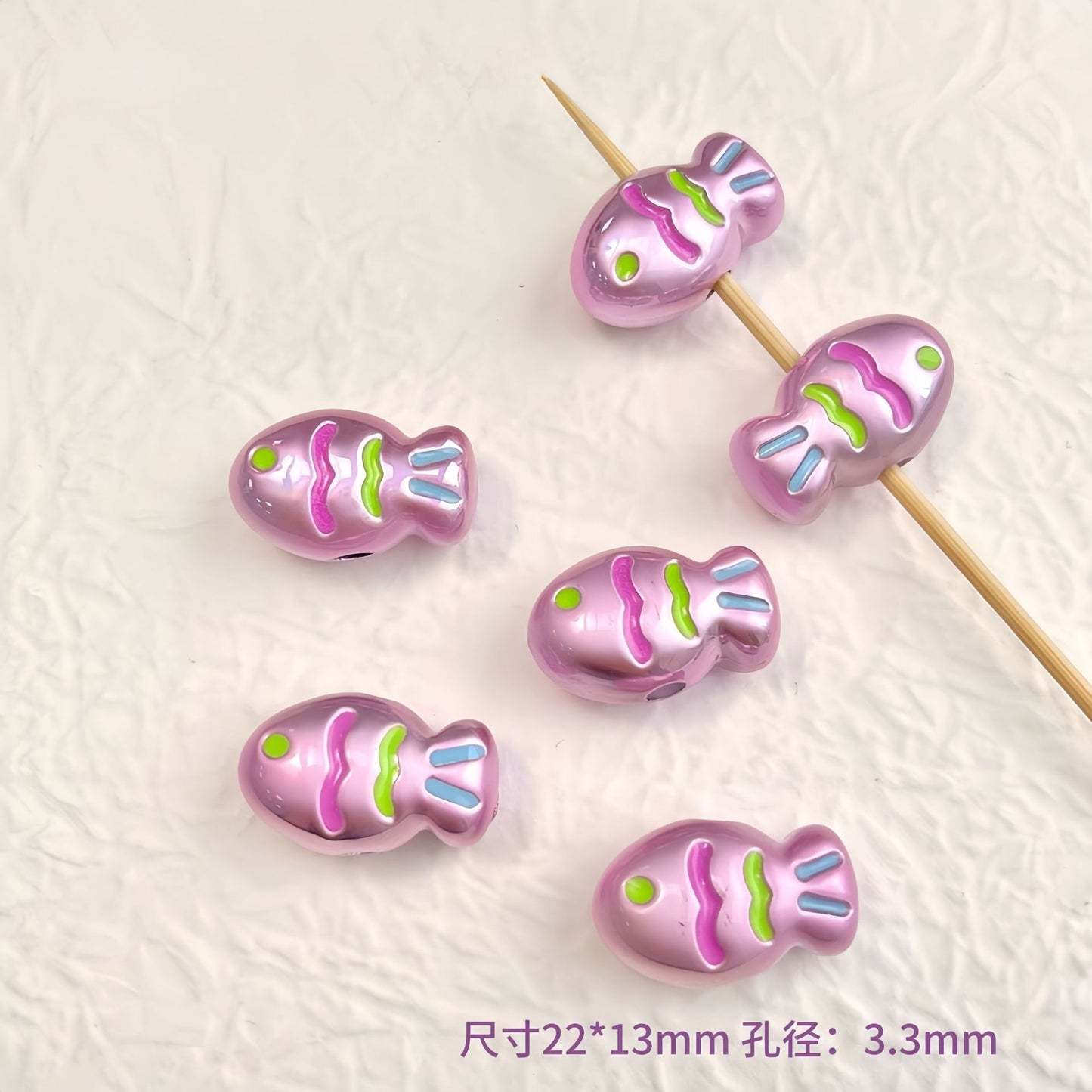 Painted Fish Acrylic Beads 22x13mm Glossy Pastel Neon Wavy Lines 10pcs 12