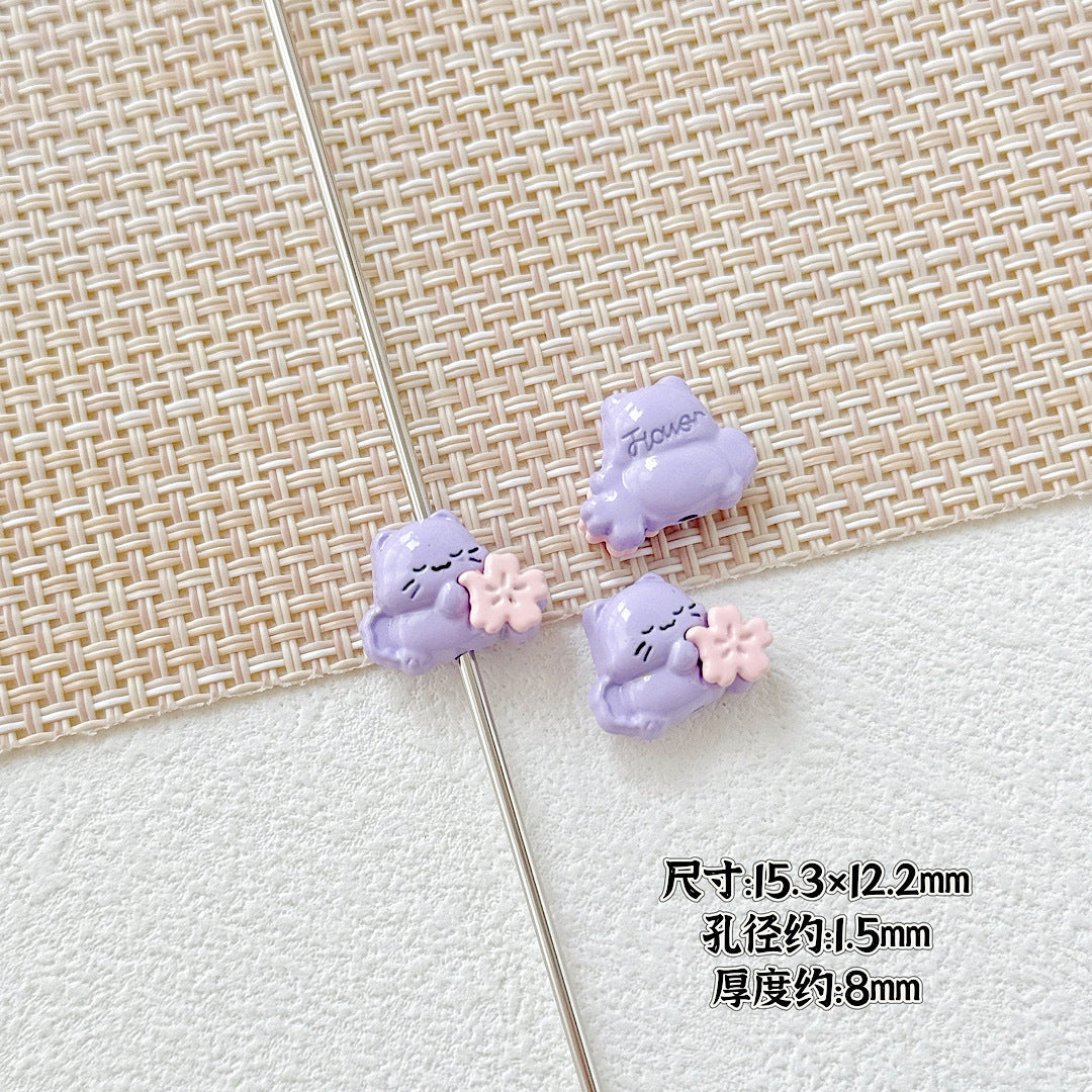 Heart Metal Beads 15-18mm Baking Painted Cherry Blossom Kitten Design 10pcs 10