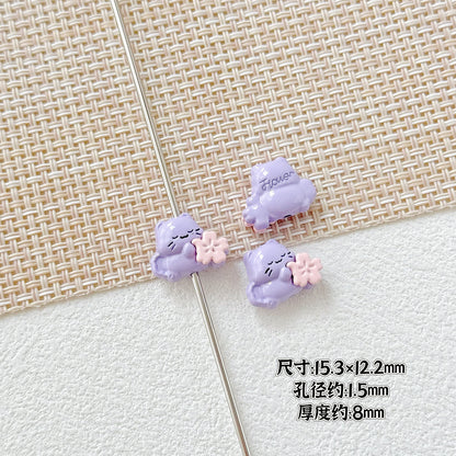 Heart Metal Beads 15-18mm Baking Painted Cherry Blossom Kitten Design 10pcs 10