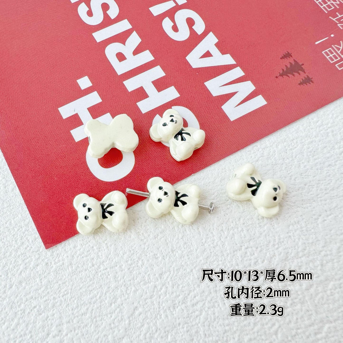 Bear and Double Heart Metal Beads 13mm Baking Painted Alloy 10pcs 7