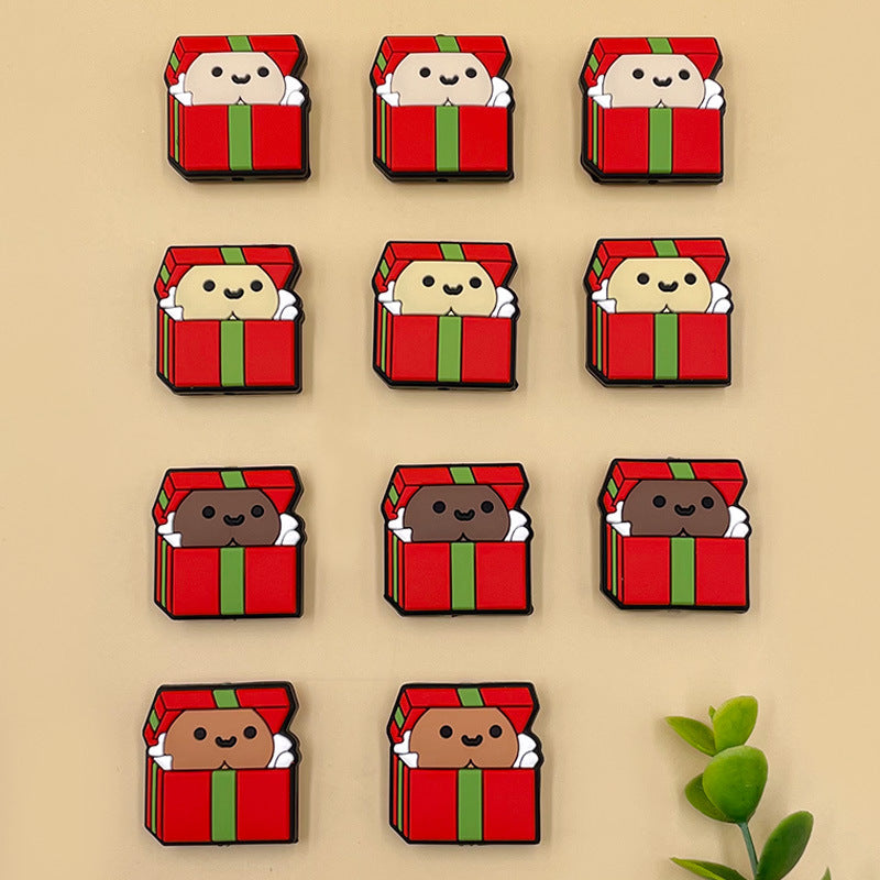 Silicone Focal Beads Christmas Gift Box with Playful Faces 20pcs 3