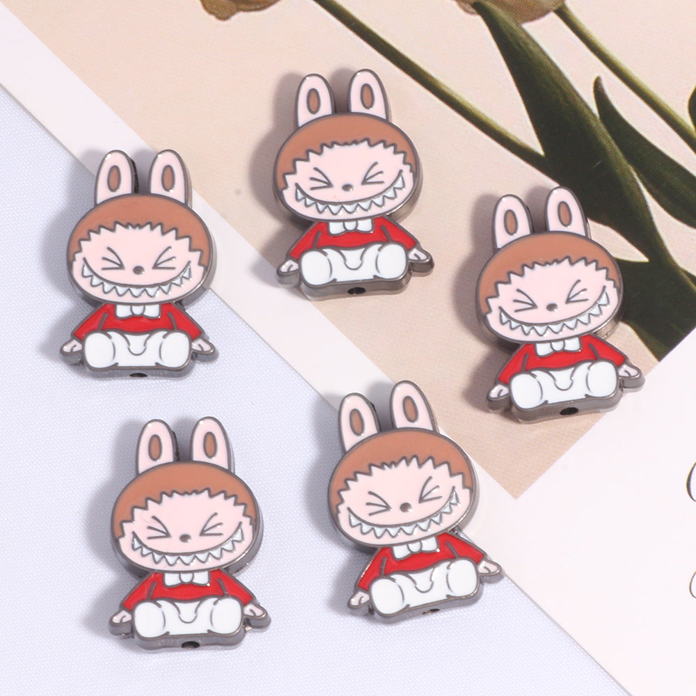 Cheerful Bunny Ear Metal Beads 24mm Colorful Enamel Alloy 10pcs 9