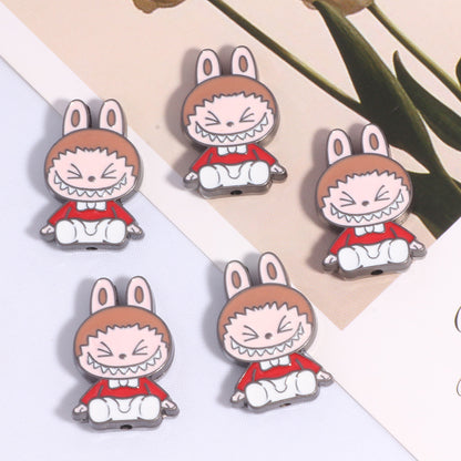 Cheerful Bunny Ear Metal Beads 24mm Colorful Enamel Alloy 10pcs 9