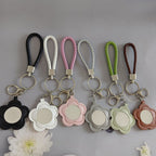 Colorful PU Leather Flower Mirror Wristlet Keychain 3pcs 6