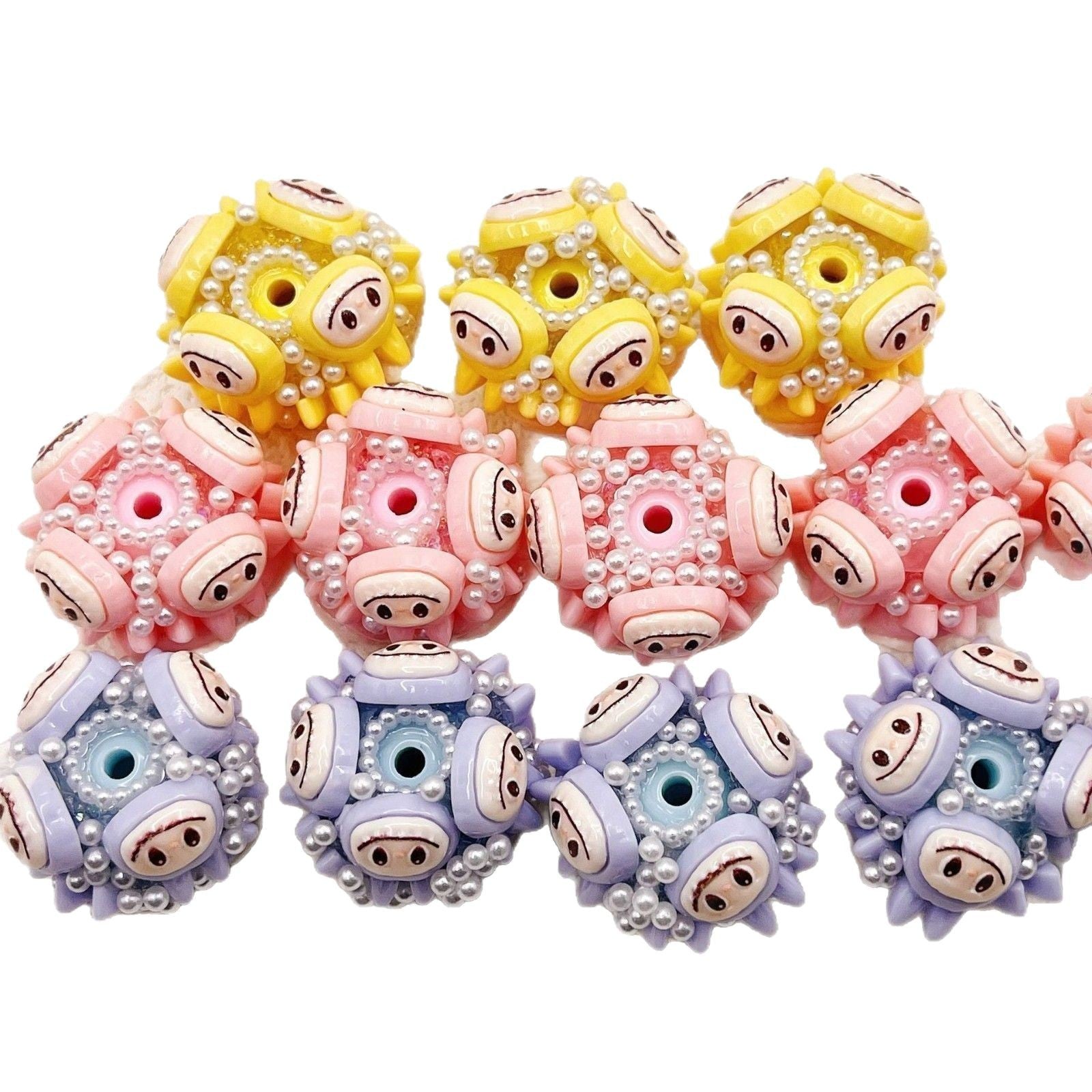 Handmade Round Clay Beads 25mm Adorable Pastel Faces 2pcs 5