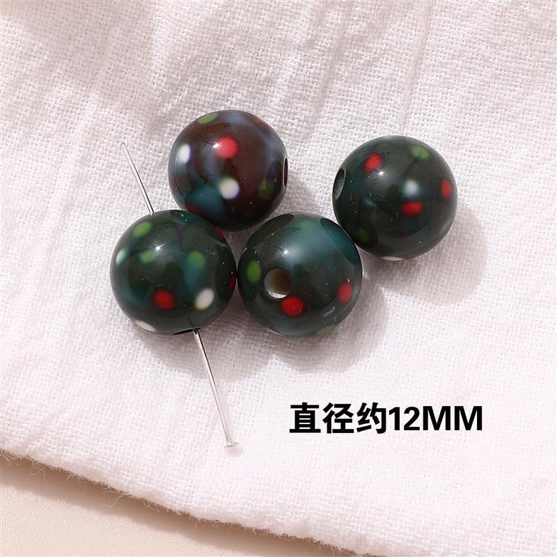 Japanese Vintage Showa Printed Resin Beads 10/12mm Glossy Floral 15pcs 26