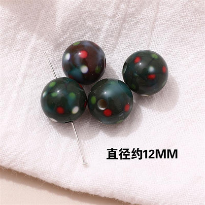 Japanese Vintage Showa Printed Resin Beads 10/12mm Glossy Floral 15pcs 26