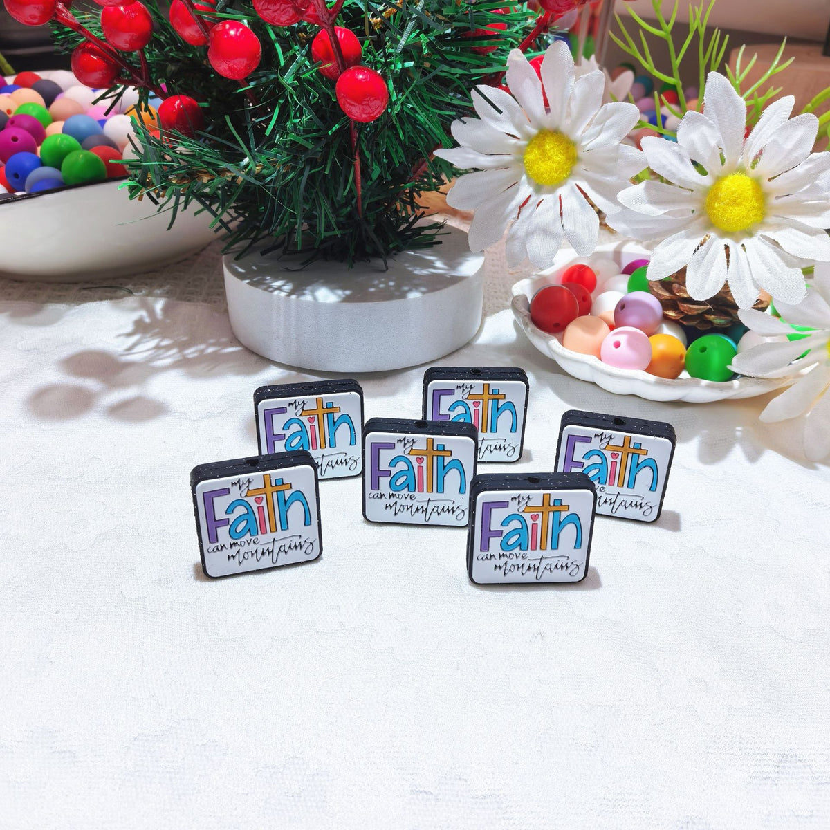 Silicone Focal Beads Faith Brand Square Faith Card Design 20pcs 3
