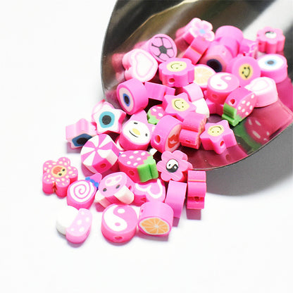 Slice Clay Beads 10mm Multicolor Hearts Flowers Stars Fruit 100pcs 13