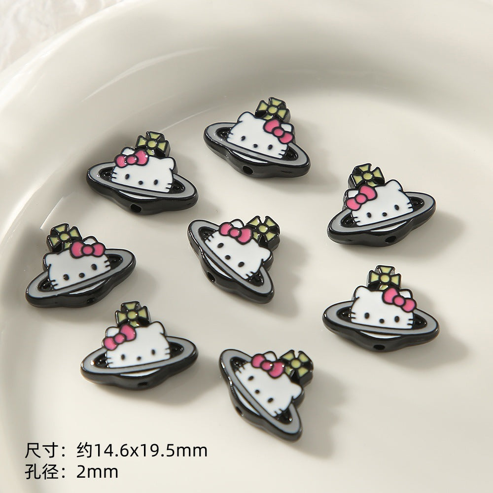 Kitten Series Metal Beads Black and Pink Enamel Alloy 10pcs 12