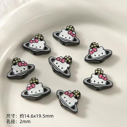 Kitten Series Metal Beads Black and Pink Enamel Alloy 10pcs 12