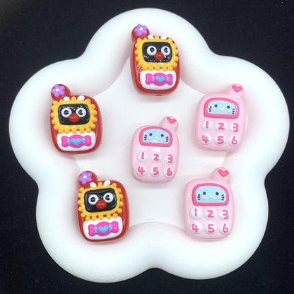 Hand Painted Phone Acrylic Beads 25x35mm Pingu Shin-Chan Design 4pcs