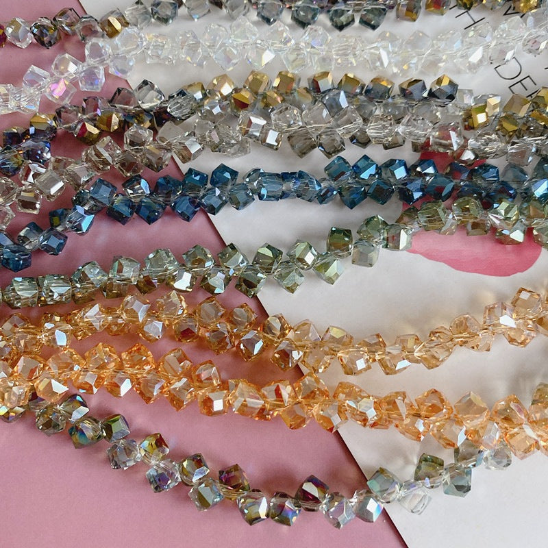 Geometric Square Glass Beads 5mm Transparent Perforated 10pcs