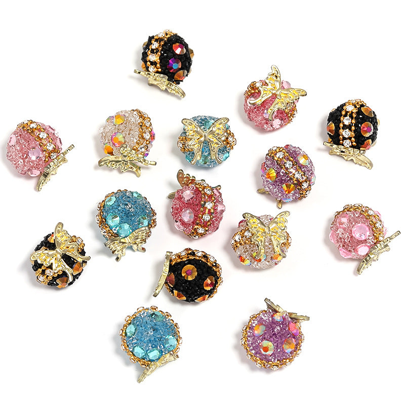 Butterfly Round Rhinestone Beads 18mm Multicolor Bubblegum 10pcs 6