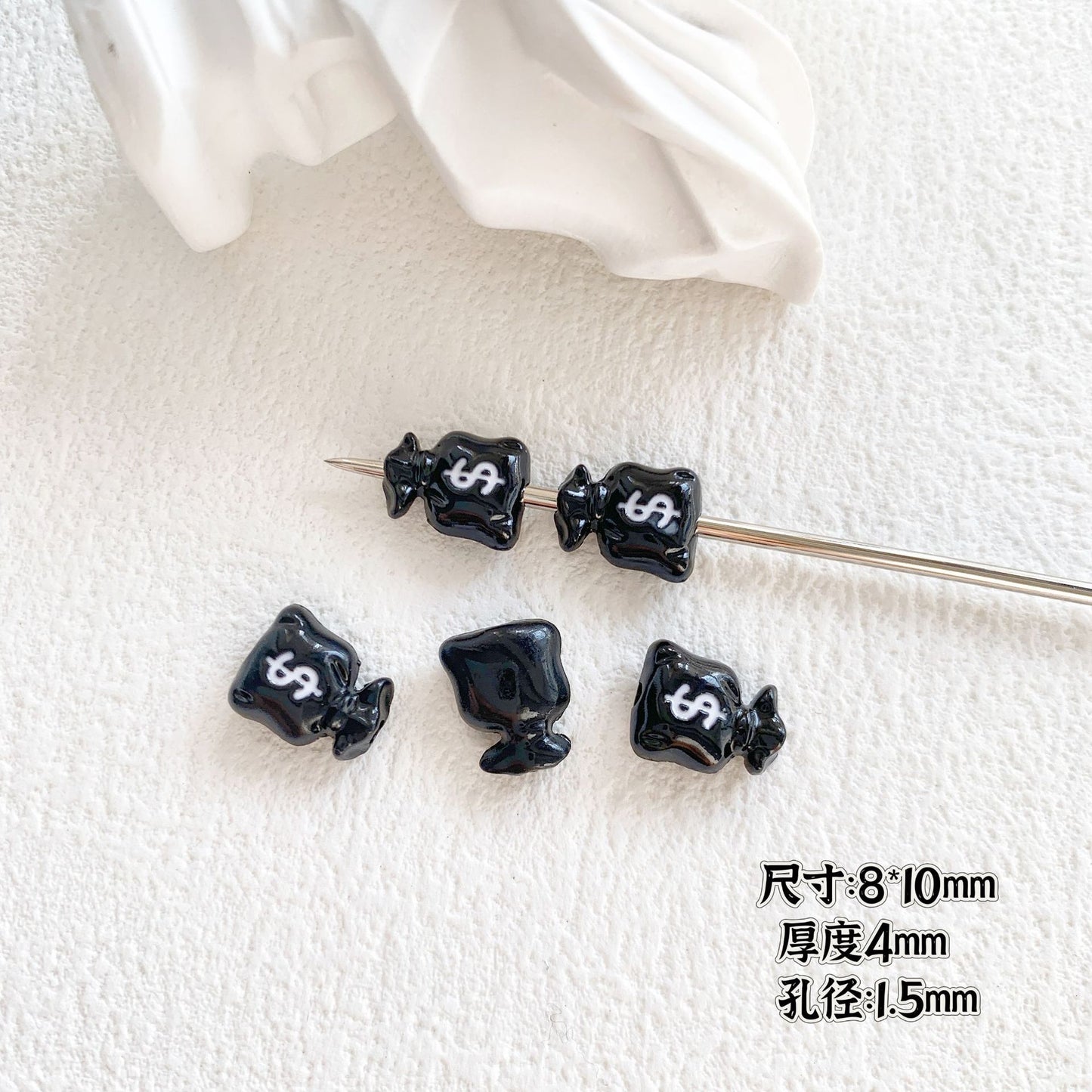 Baking Painted Black and White Metal Beads Quirky Shapes 10pcs 23