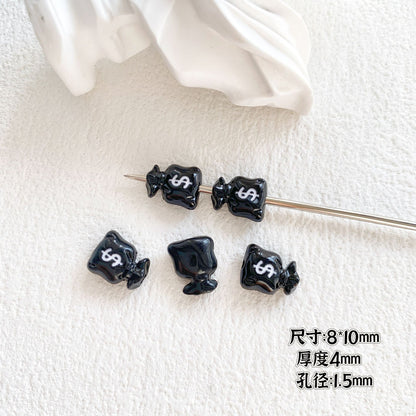 Baking Painted Black and White Metal Beads Quirky Shapes 10pcs 23