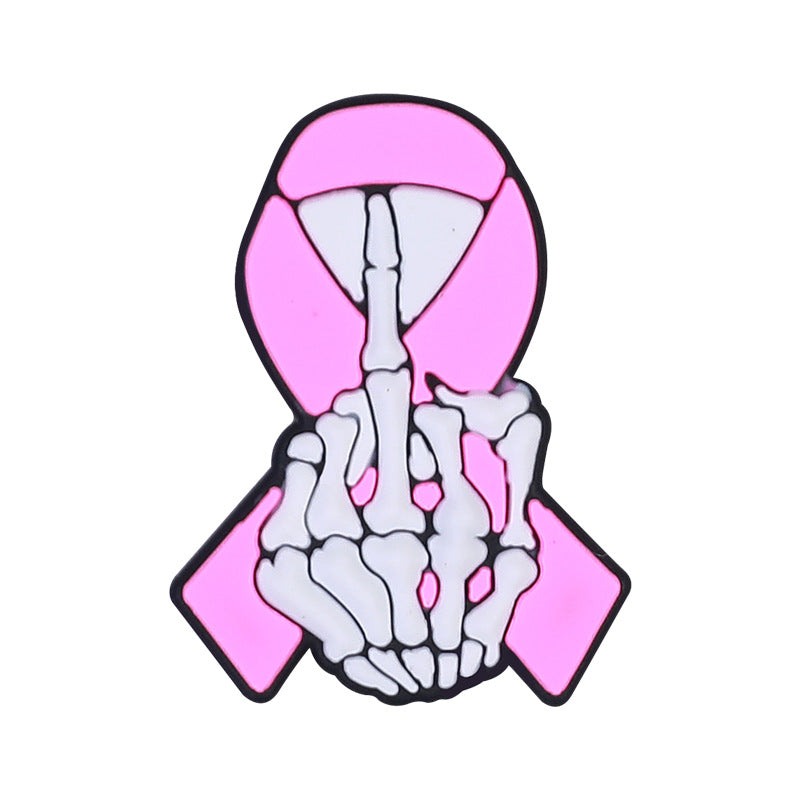 Silicone Focal Beads Awareness Ribbon Skeleton Hand Middle Finger 20pcs