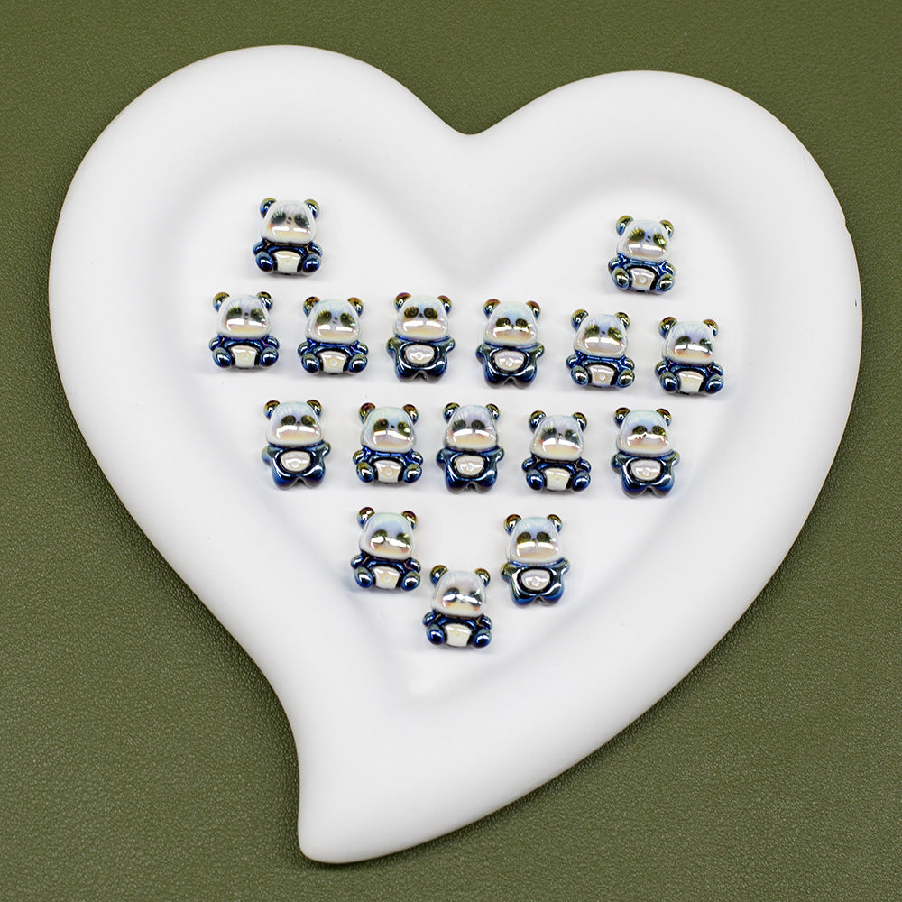 3D Panda Resin Beads 16-18mm Pearly White Metallic Blue Vertical Hole 20pcs 4