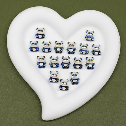 3D Panda Resin Beads 16-18mm Pearly White Metallic Blue Vertical Hole 20pcs 4