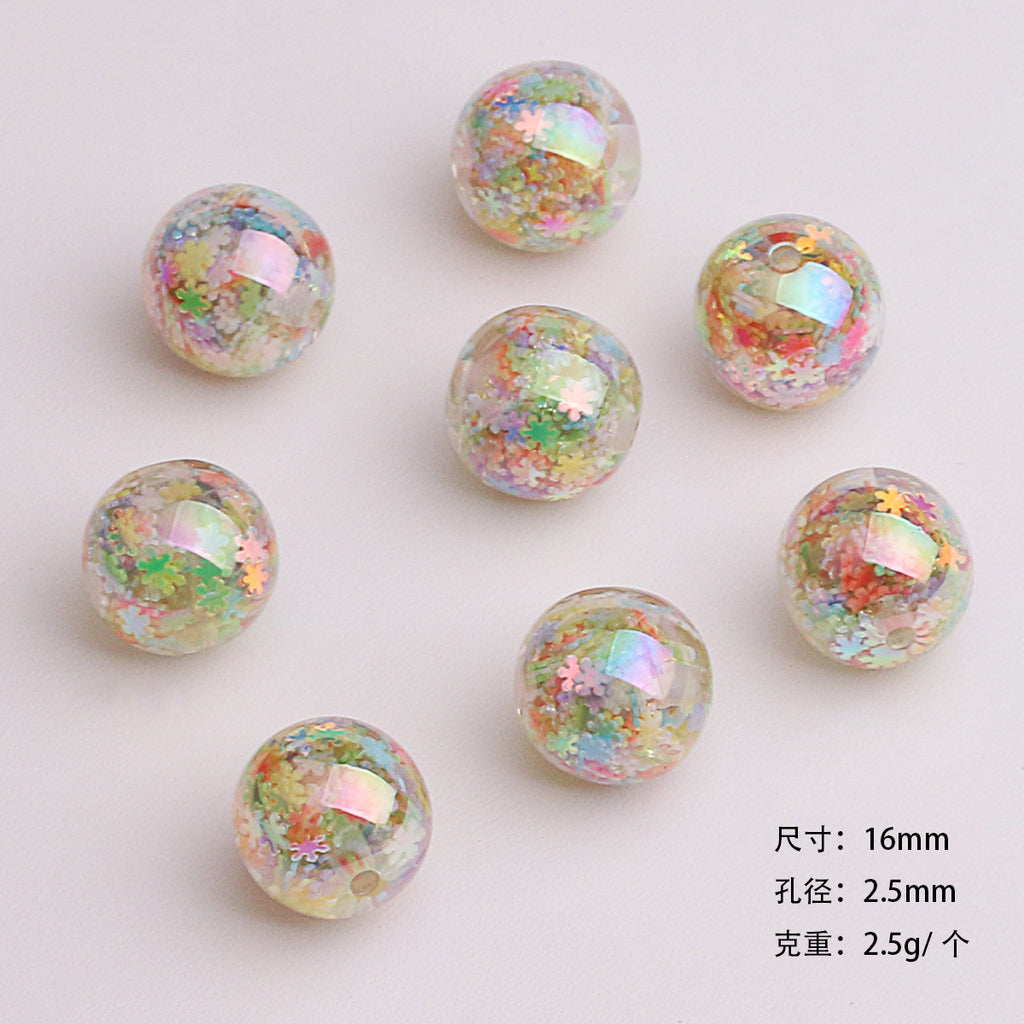 Iridescent Snowflake Resin Beads 16mm Round Translucent 20pcs 2