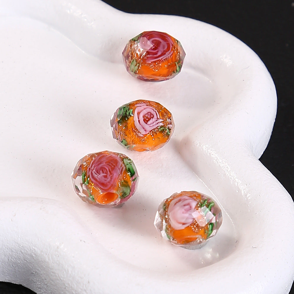 Faceted Flower Glass Beads 10mm Turquoise Painted 10pcs 14