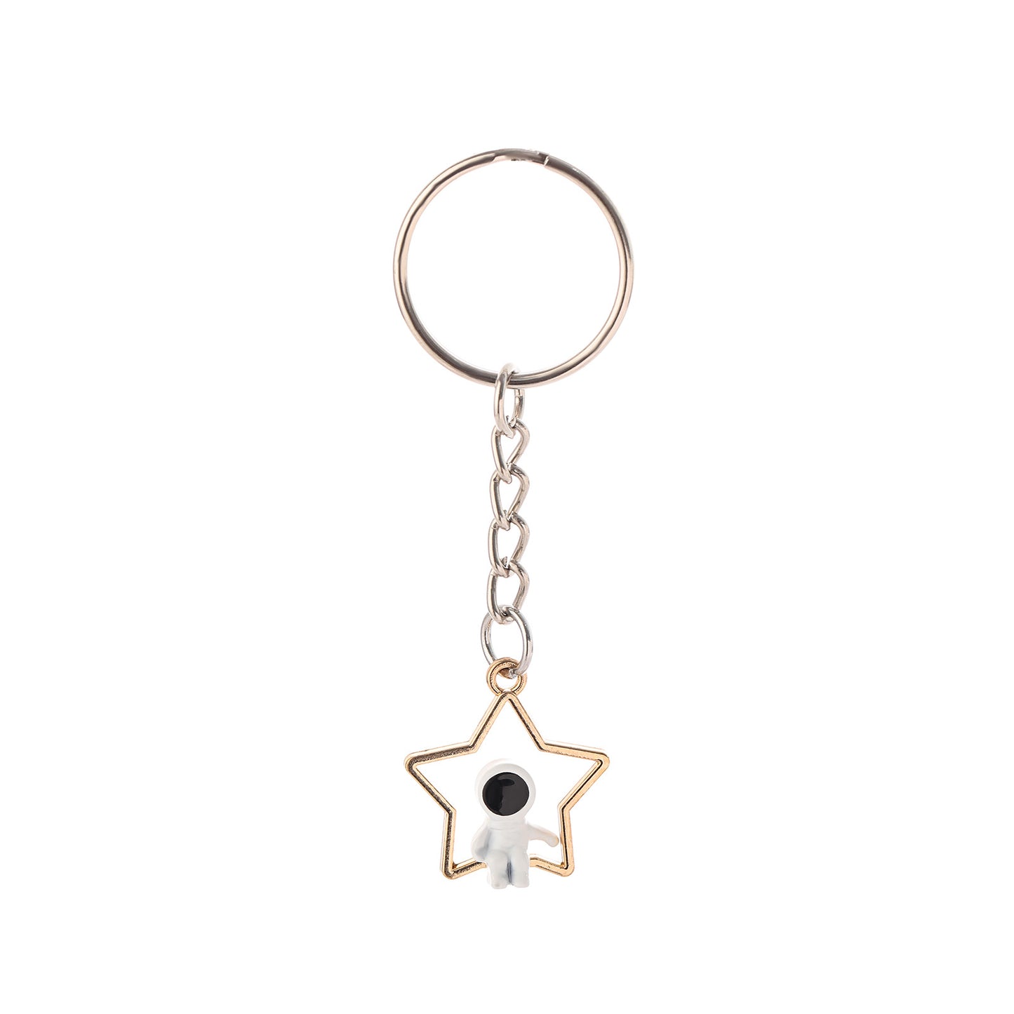 Astronaut Keychain Alloy Gold Tone Moon and Star Design 6