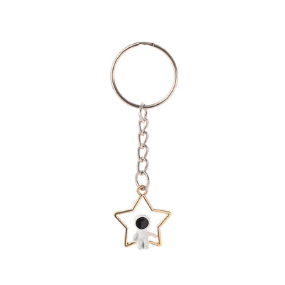Astronaut Keychain Alloy Gold Tone Moon and Star Design 6
