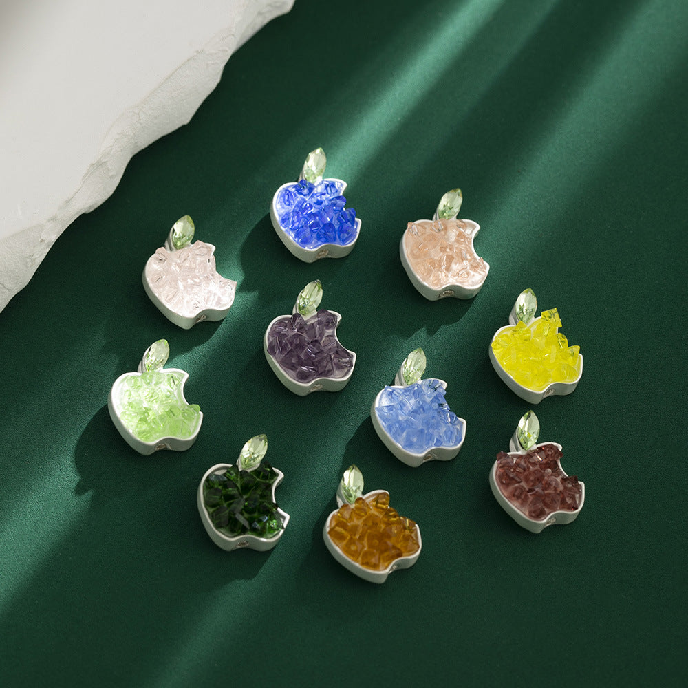 Apple Rhinestone Beads 17mm Colorful Pave Alloy 10pcs