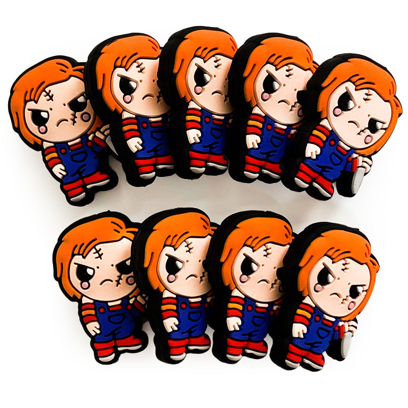 Silicone Focal Beads Cartoon Characters Fiery Orange Hair Holding Knife 20pcs 3