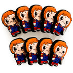 Silicone Focal Beads Cartoon Characters Fiery Orange Hair Holding Knife 20pcs 3