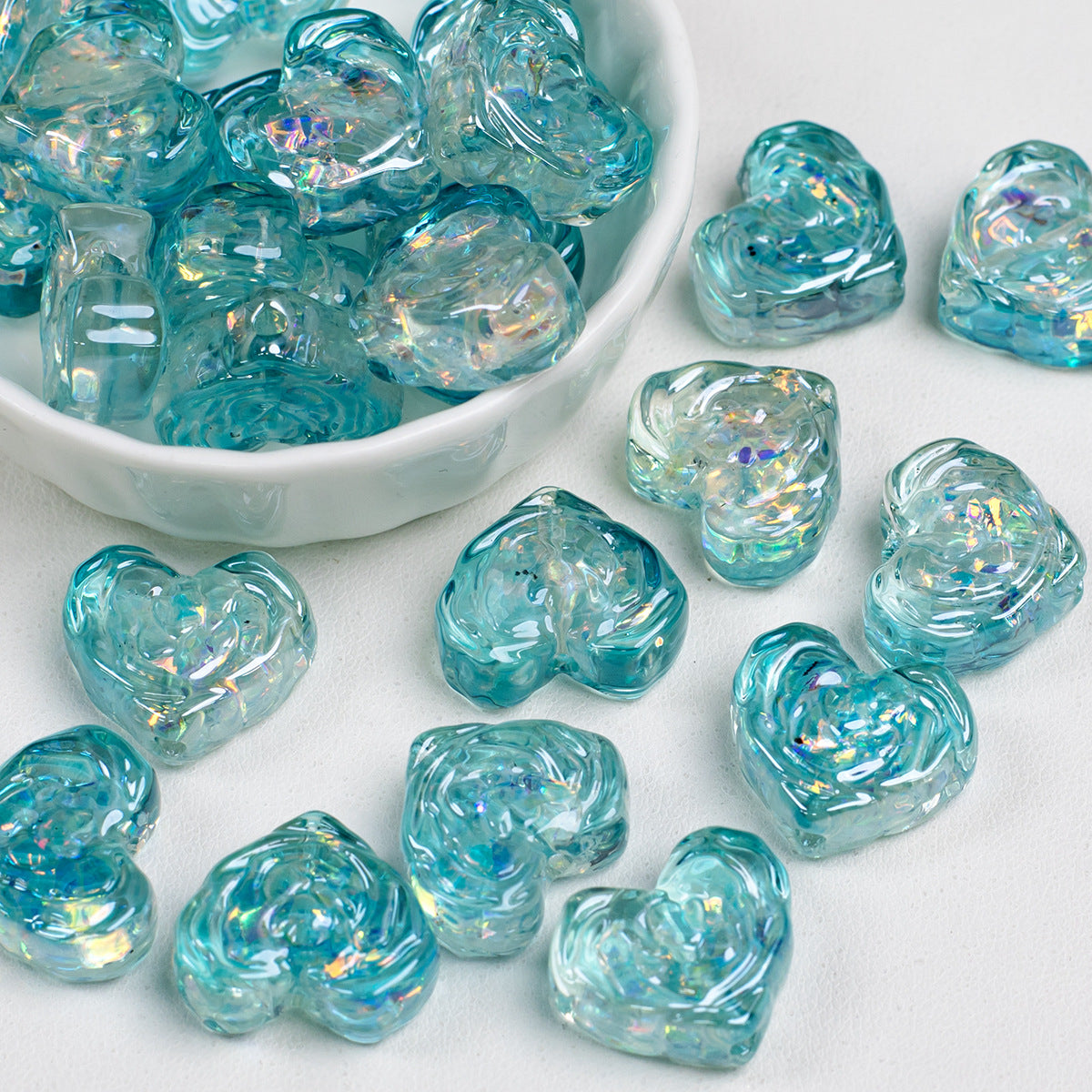 Rose Pattern Heart Resin Beads 20mm Multicolor 10pcs 9