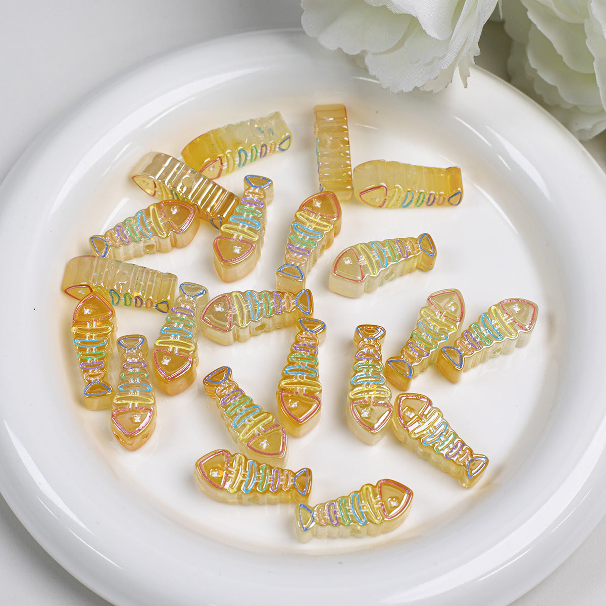 Plating Colorful Fish Bone Resin Beads 24mm 10pcs 14