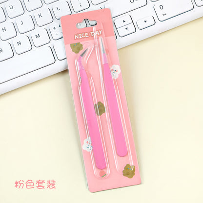 Jewelry Tweezers Stainless Steel Spray Painted Pastel Colors 11cm 2pcs 3