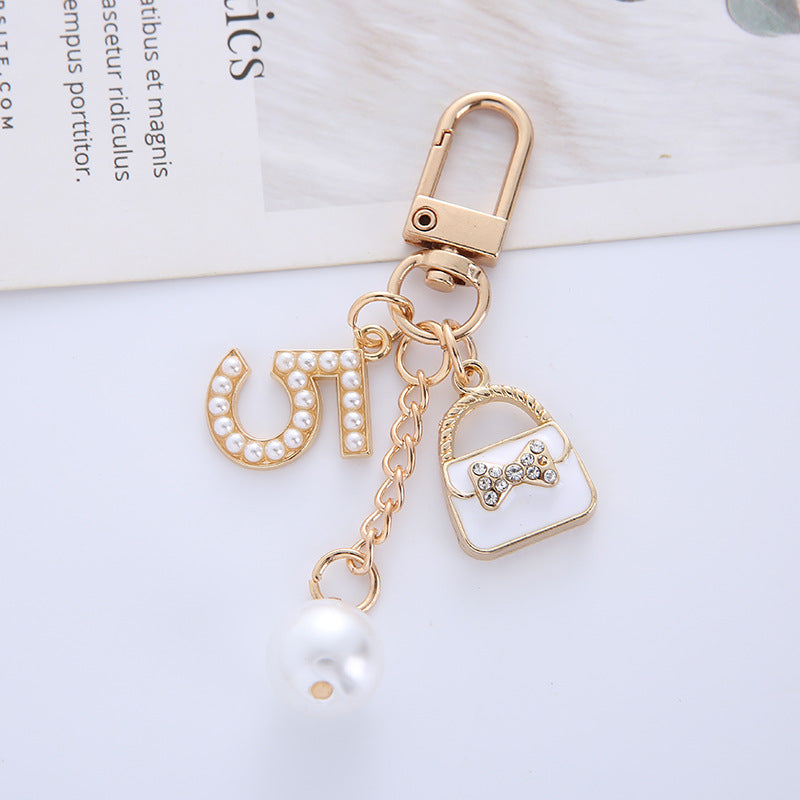Metal Letter Bag Rhinestone Keychain Glossy Purse Charm 3