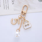 Metal Letter Bag Rhinestone Keychain Glossy Purse Charm 3