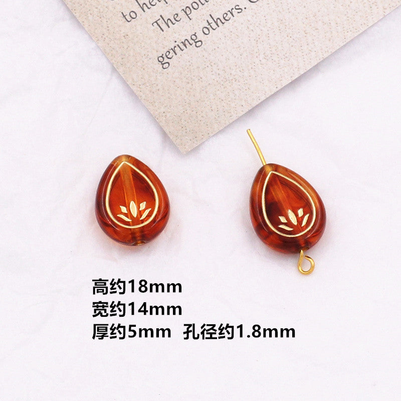 Vintage Amber Transparent Gilded Plum Blossom Acrylic Beads 10pcs 24