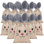 Linen Drawstring Gift Bags with Grey Furry Rabbit Ears 20x26cm 10pcs