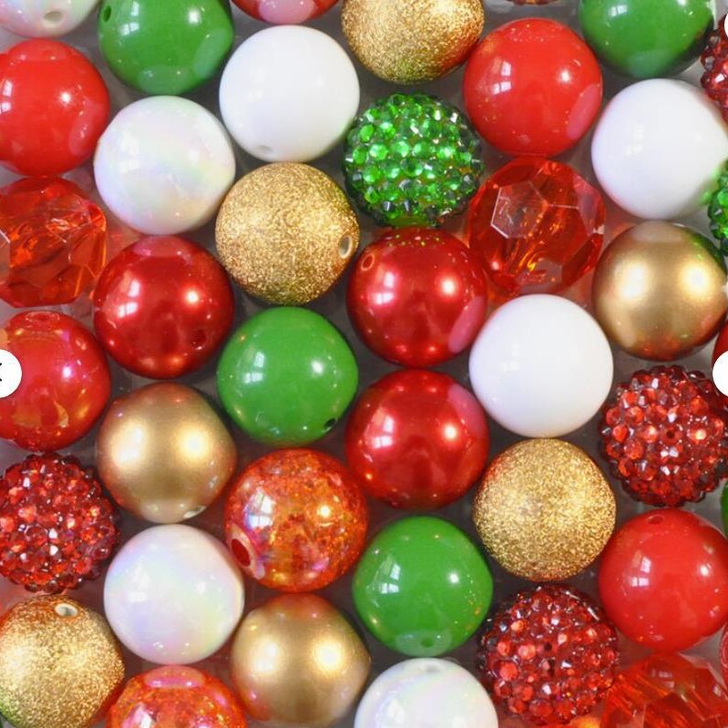 Bubblegum Beads 20mm Christmas Red Green Gold White Chunky Mix 50pcs 2
