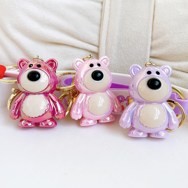 Acrylic Cartoon Bear Keychain Electroplated Finish Cute Charm 3