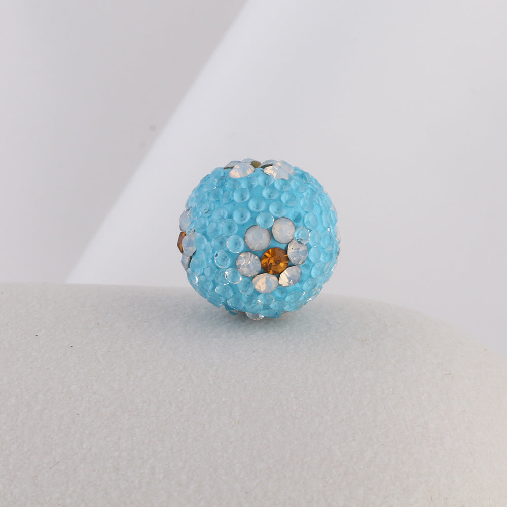 Rhinestone Round Clay Beads 16mm Tiny Daisy Pattern Multicolor 6pcs 12