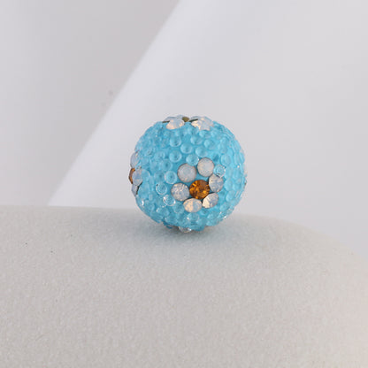 Rhinestone Round Clay Beads 16mm Tiny Daisy Pattern Multicolor 6pcs 12