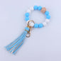 Silicone Beaded Wristlet Keychain with Leather Tassel and Octagonal Wood Accent 7