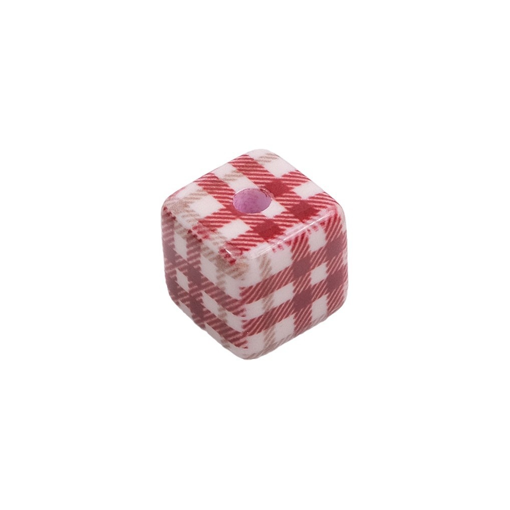 Baking Painted Square Acrylic Beads 14mm Plaid Colorful 50pcs 3