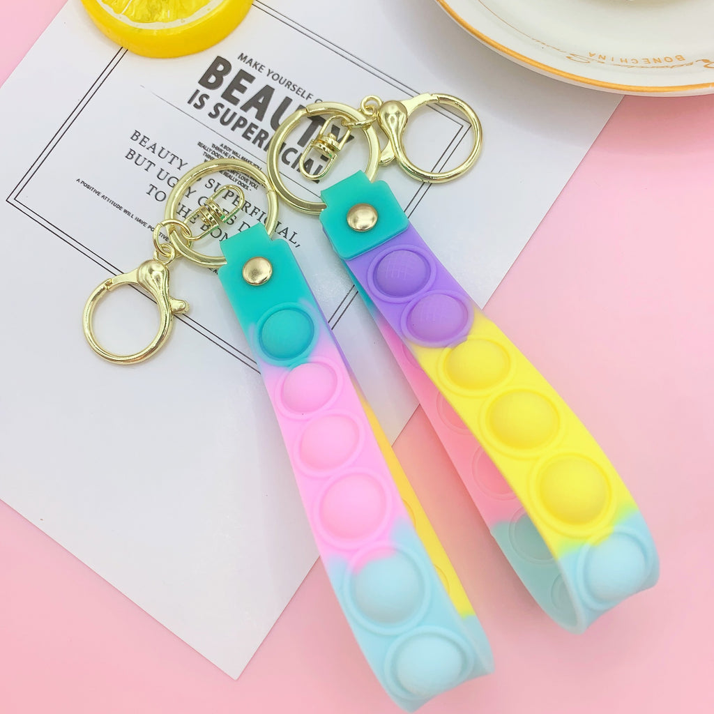 Silicone Bubble Pop Wristlet Keychain Colorful Stress Relief Fit 4