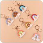 Cotton Braided Tassel Crochet Rainbow Keychain Plush Material