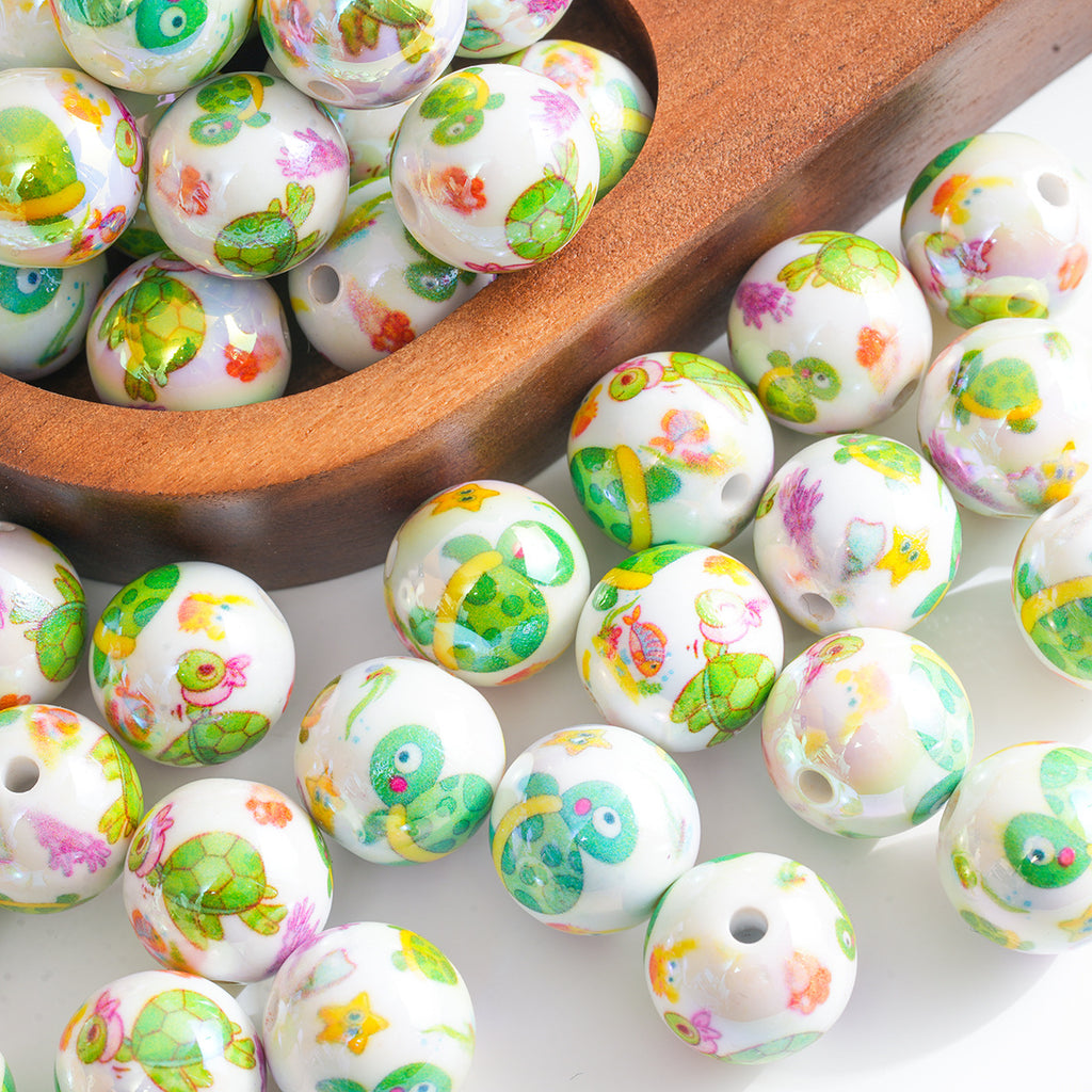 Plating Turtle Pattern Acrylic Beads 16mm Green 10pcs 2