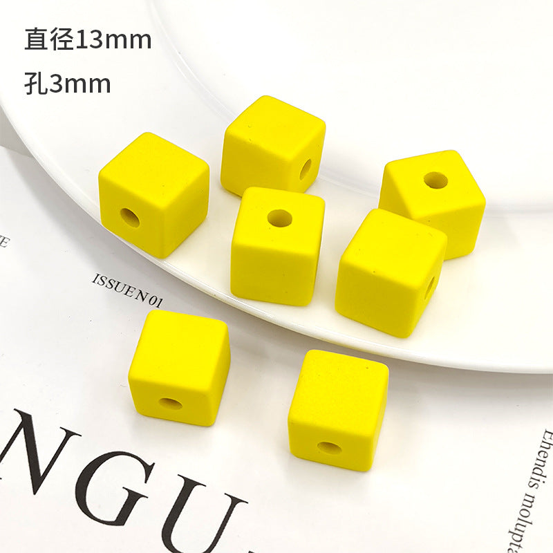 Rubberized Spray Painted Square Acrylic Beads 13mm 50pcs 6