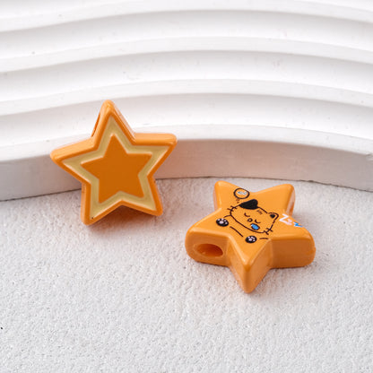 Star Acrylic Beads 22mm Cat Pattern Glossy Colorful 20pcs 14